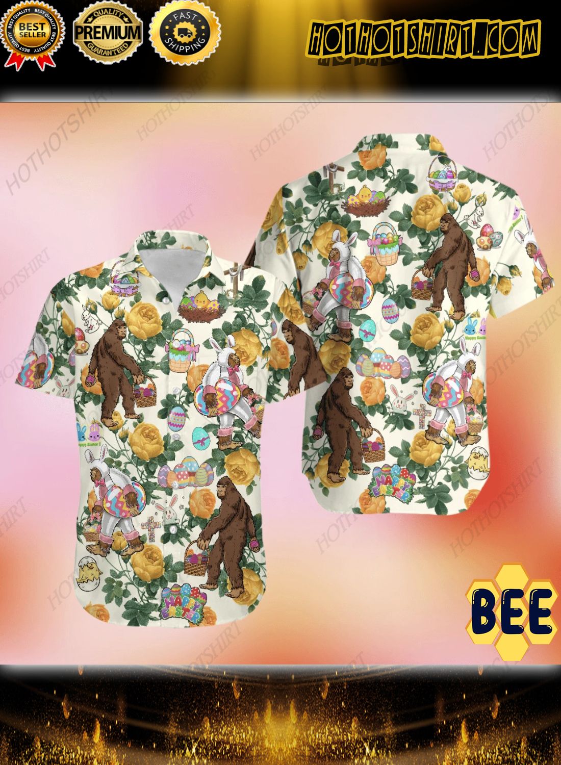 Happy Easter Bunny Bigfoot Hunting Eggs Trending Hawaiian Shirt