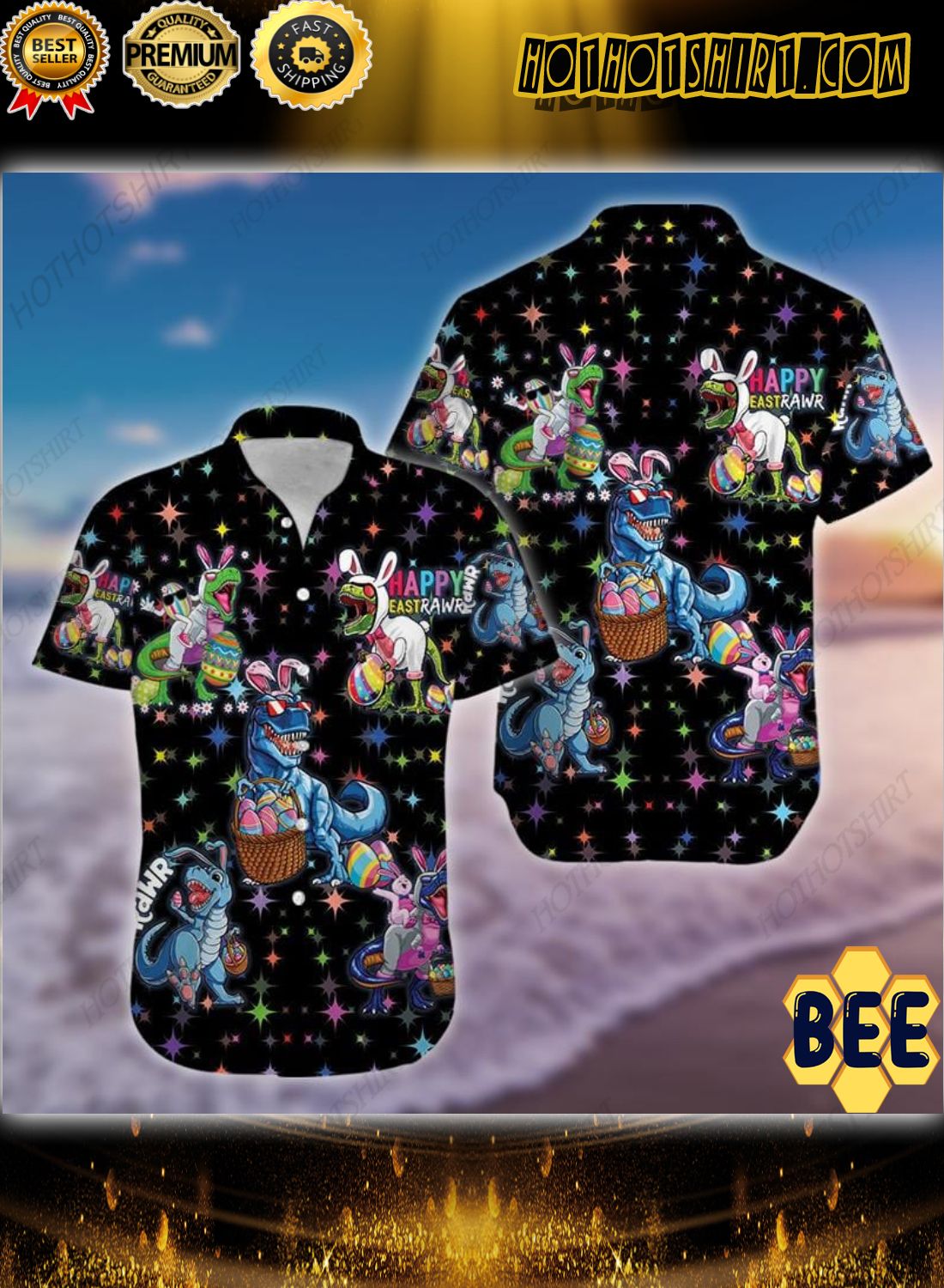 Happy Easter Raws T-Rex Dinosaur Black Trending Hawaiian Shirt