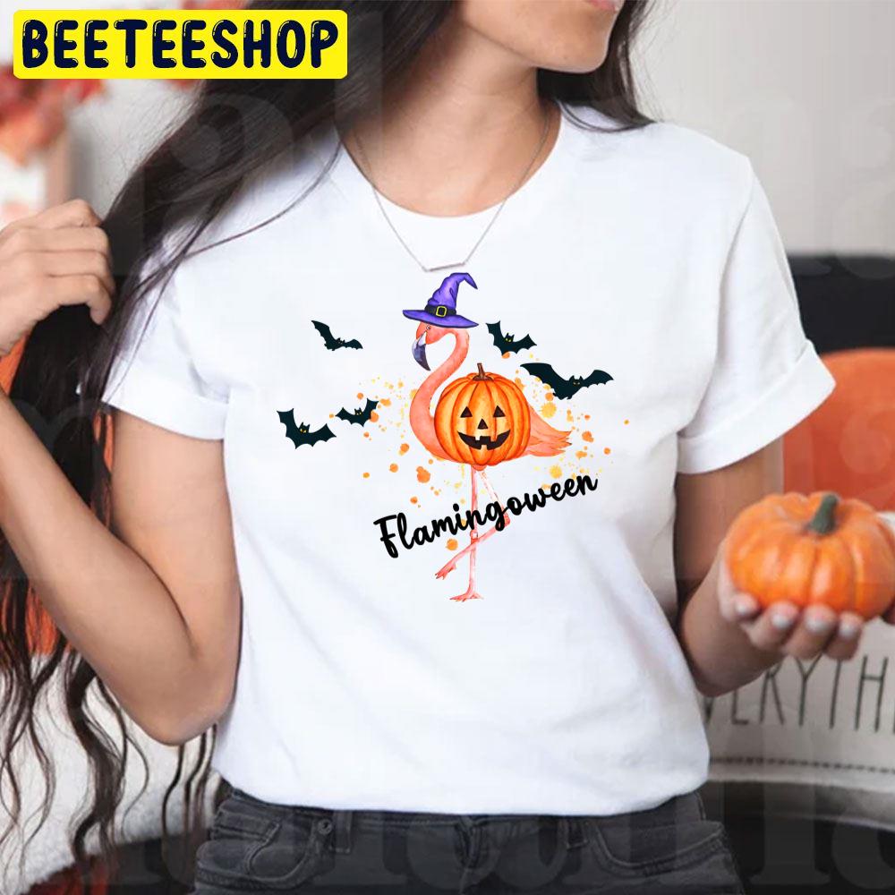 Happy Flamingoween Witch Pumpkin Bat Trending Unisex T-Shirt