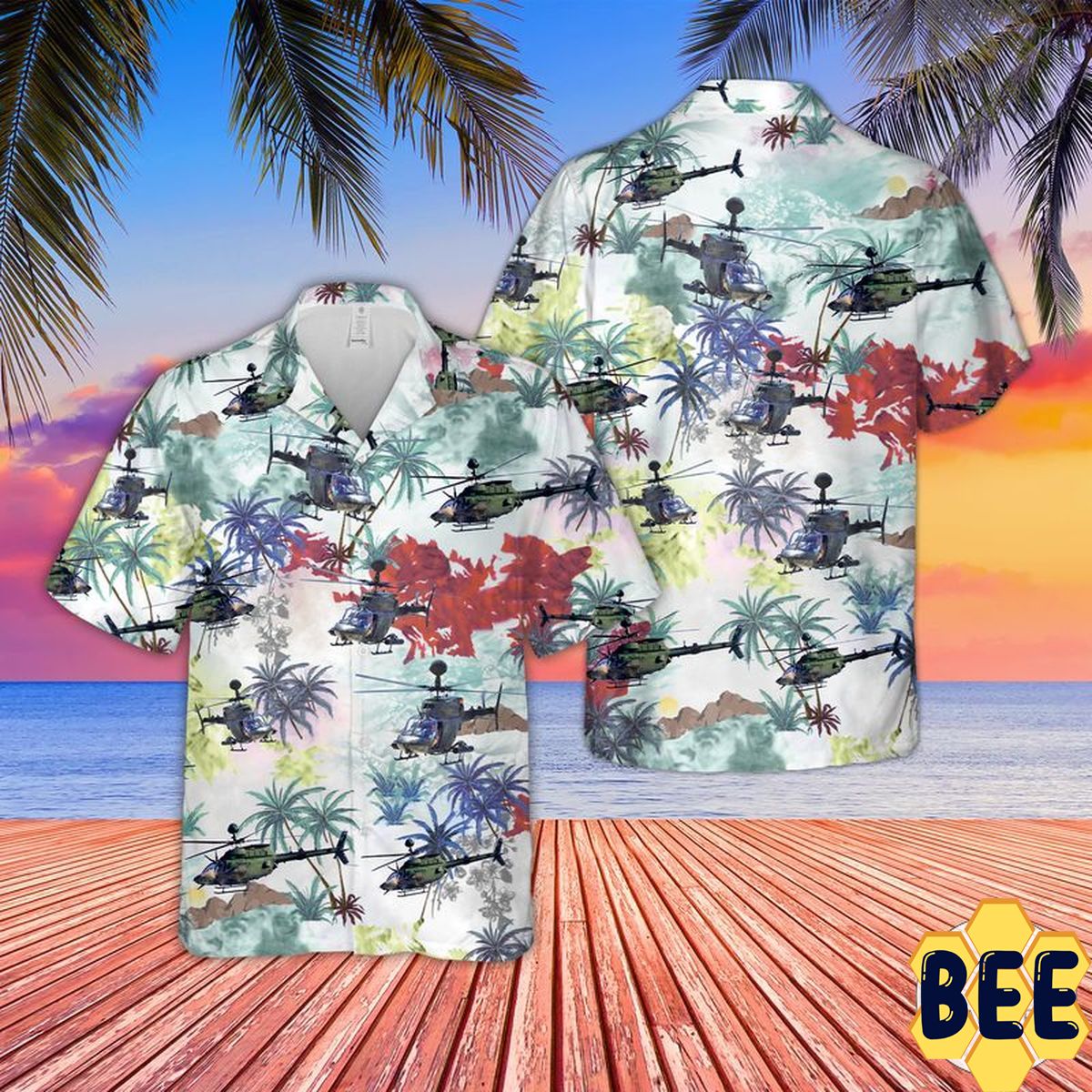 Helicopter Army Colorful Trending Hawaiian Shirt - Beeteeshop