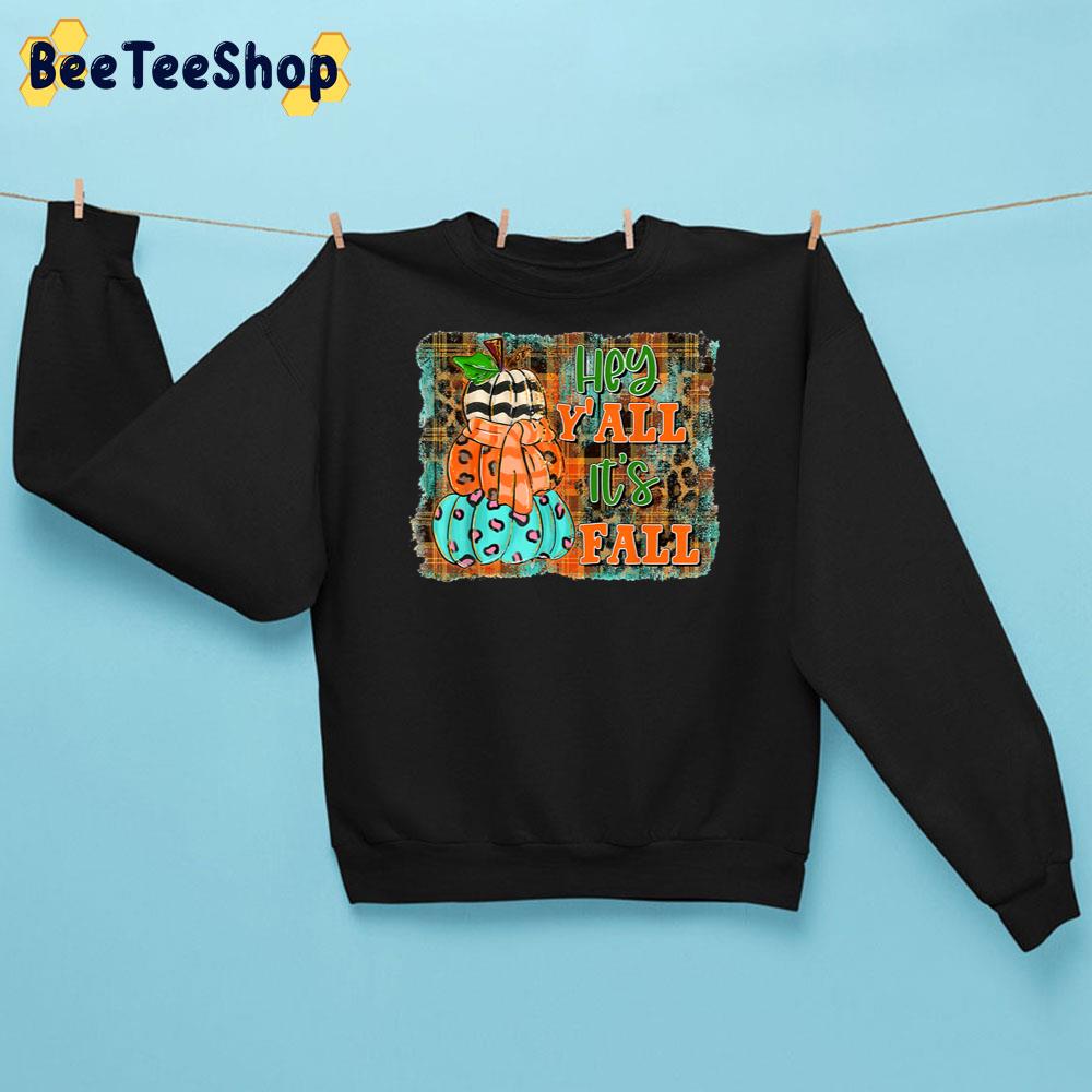 Hey Y’all It’s Fall Leopard Plaid Thanksgiving Halloween Trending Unisex Sweatshirt