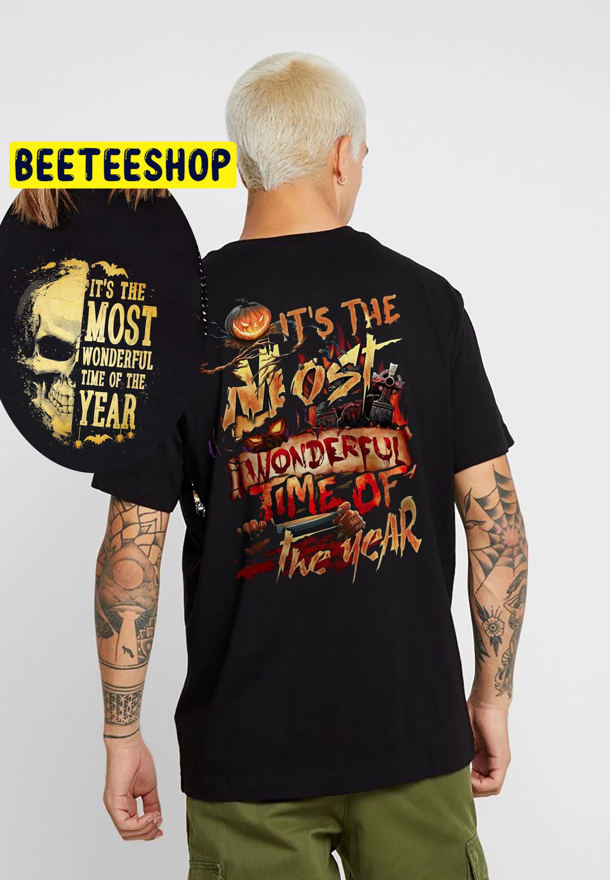 It’s The Most Wonderful Time Of The Year Halloween Pumpkin Spooky Season Double Sided Unsiex T-Shirt