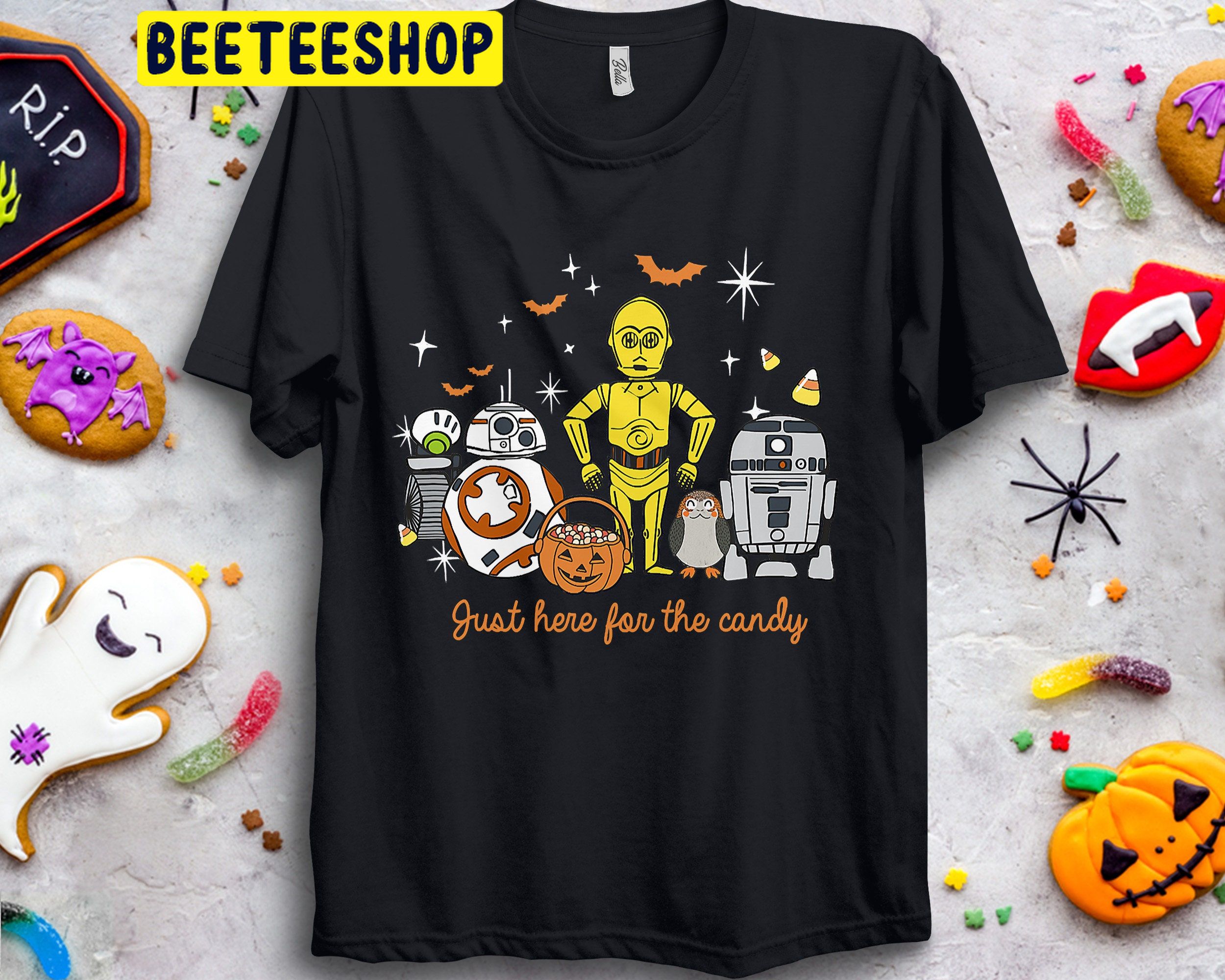 Just Here For The Candy Trick Or Treat Star Wars Group Shot Halloween Unisex T-Shirt