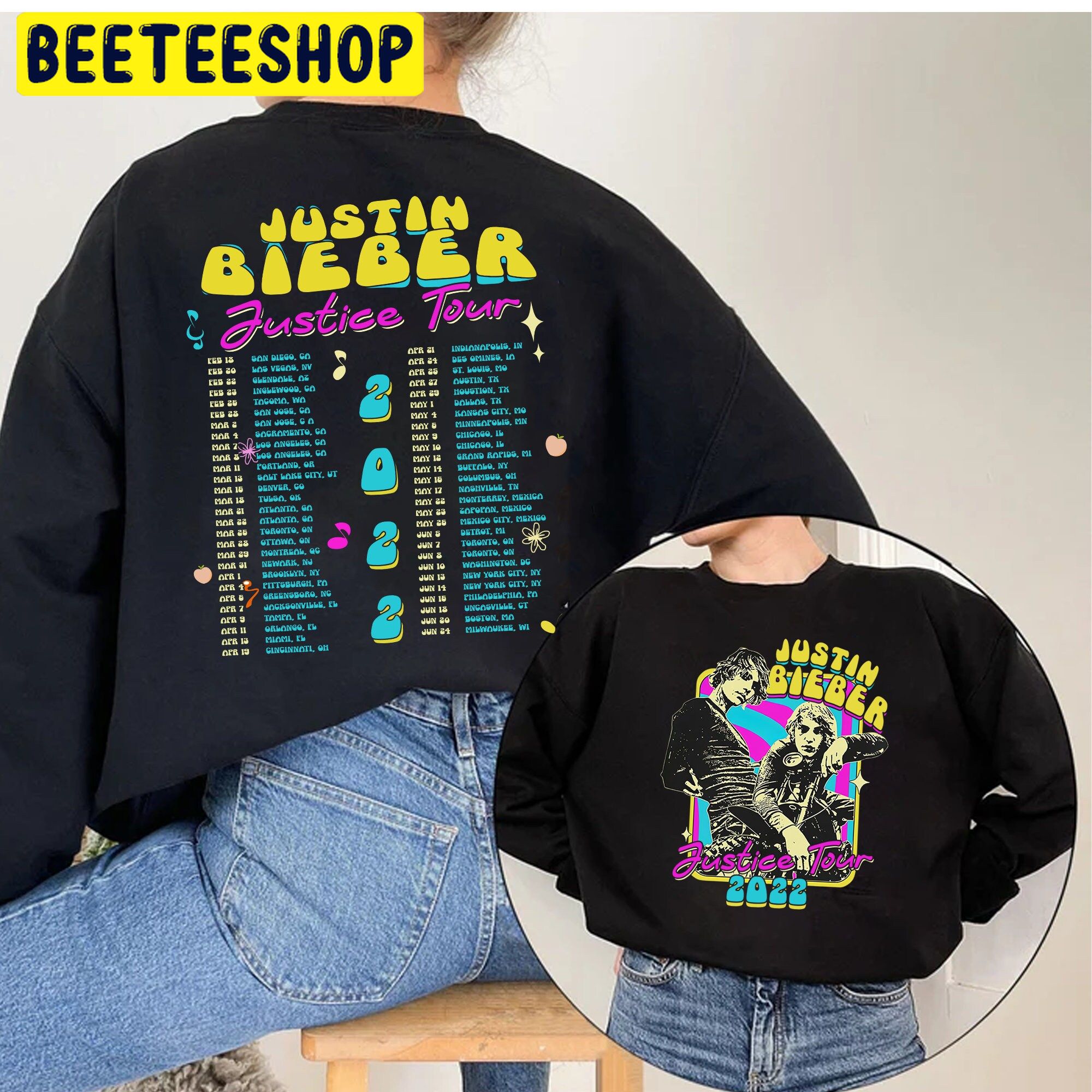 Justin Justice World Tour 2022 Y2k And Date Retro Double Sided Unsiex Sweatshirt