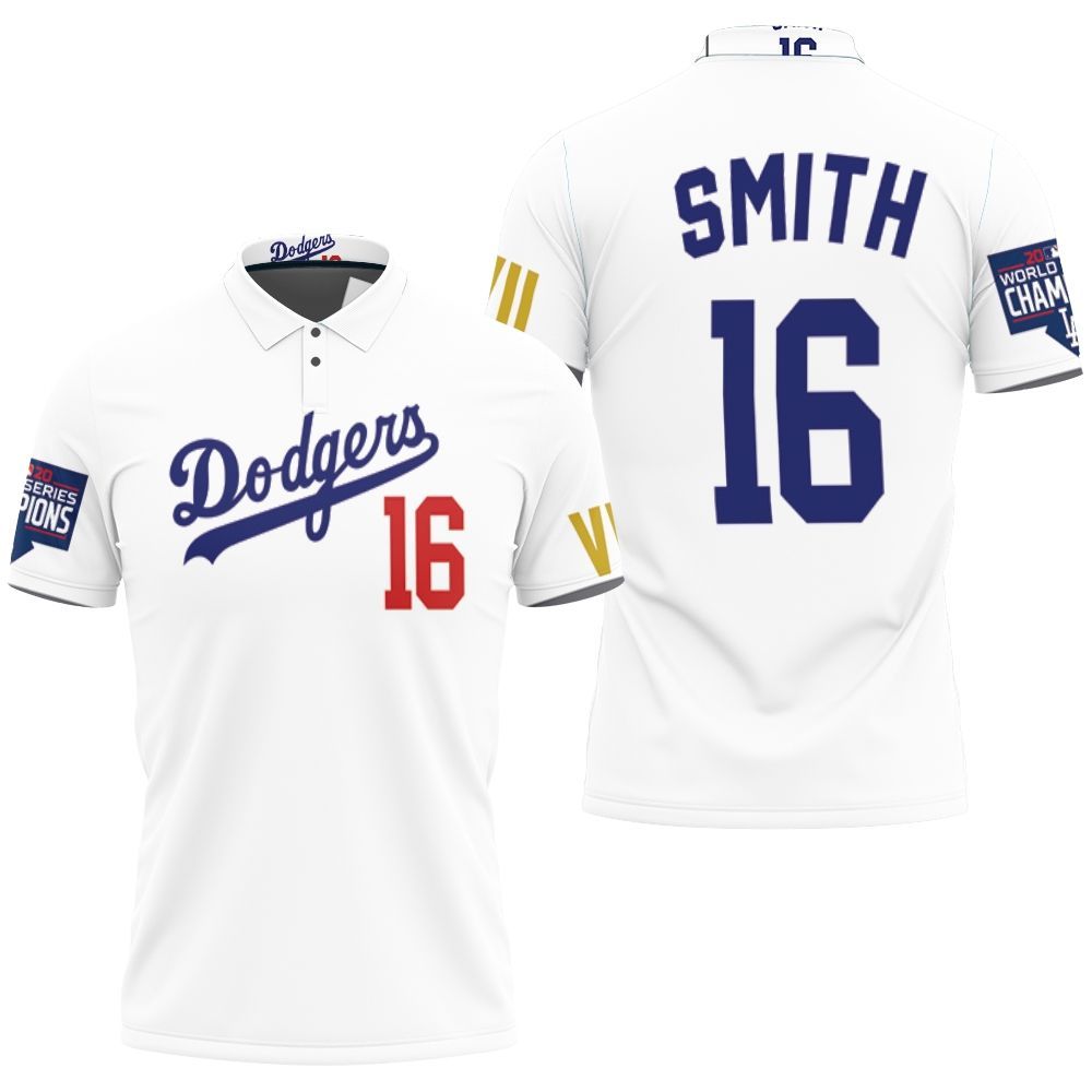 Los Angeles Dodgers Smith 16 2020 Championship Golden Edition White Jersey Inspired Style 3D All Over Print Polo Shirt