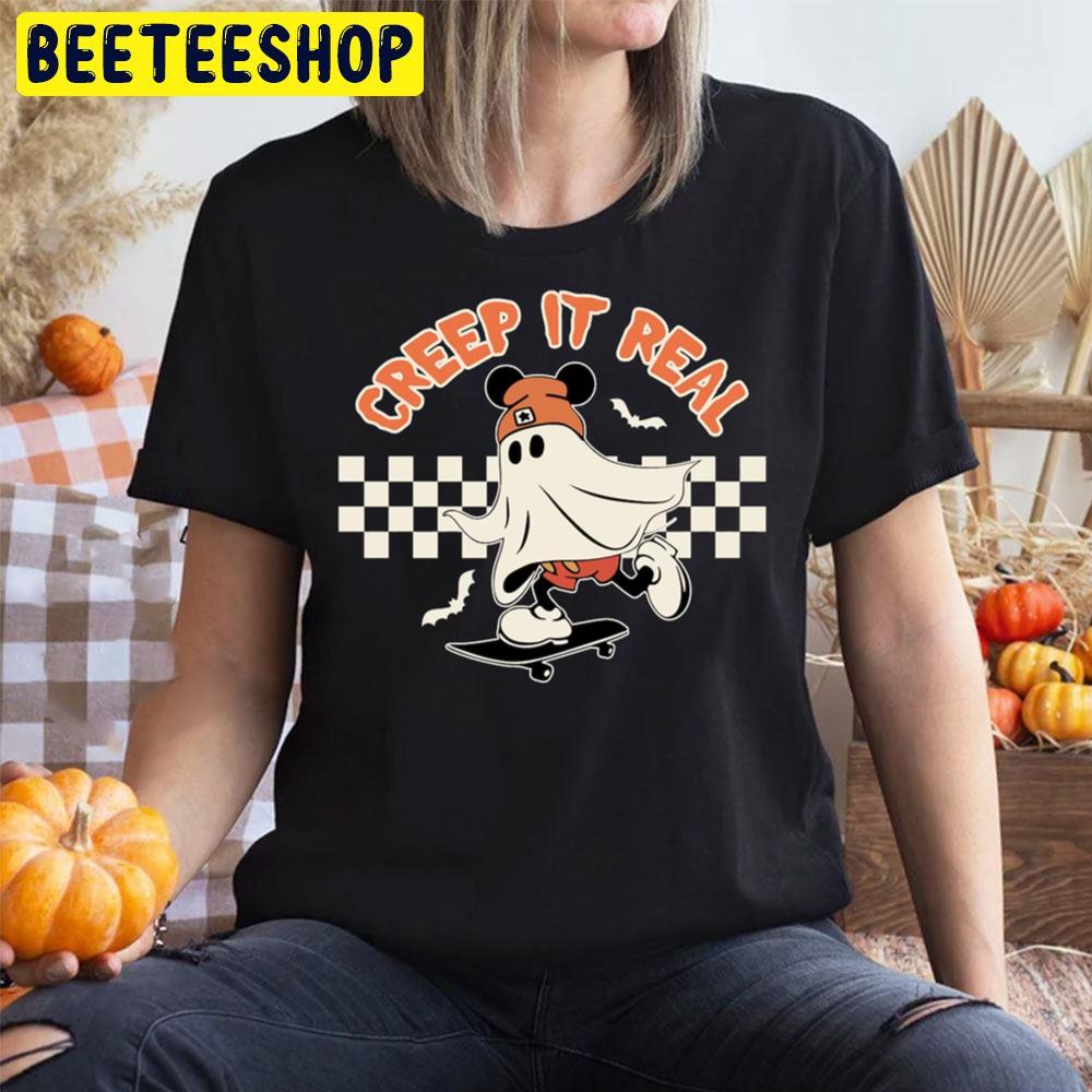 Mickey Ghost Boy Creep It Real Skateboarding Halloween Trending Unisex T-Shirt