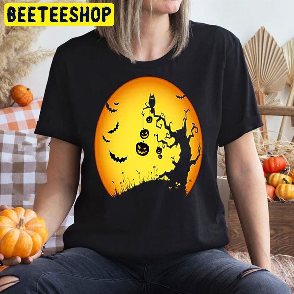 Monster Tree Pumpkins And Bats Halloween Unisex T-Shirt