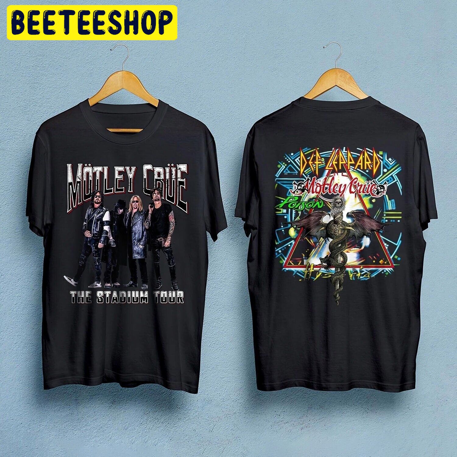 Motley Crue Members The Stadium Tour 2022 Def Leppard Double Sided Unsiex T-Shirt