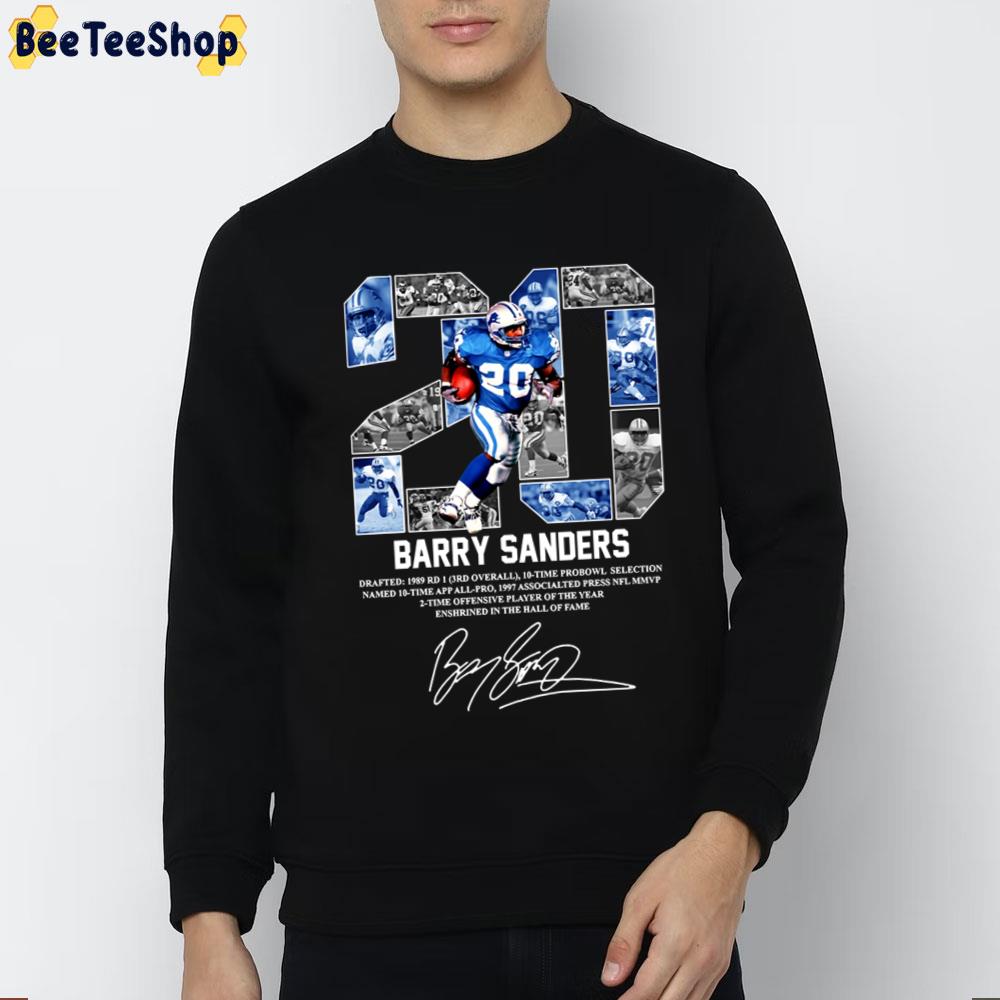 Barry Sanders 20 Detroit Lions Signature T-Shirt - TeeNavi