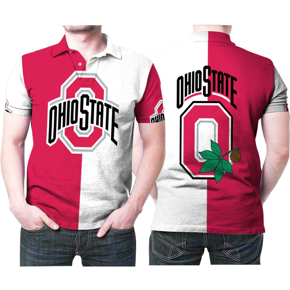 Ohio State Buckeyes Leaf Logo Red And White 3D All Over Print Polo Shirt