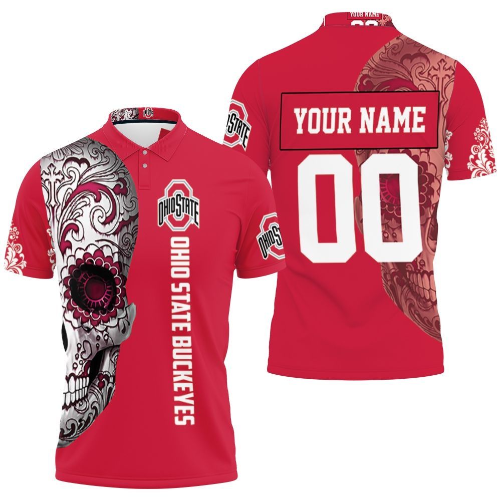 Ohio State Buckeyes Sugar Skull Personalized 3D All Over Print Polo Shirt