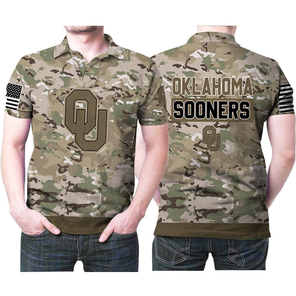 Oklahoma Sooners Camo Pattern Us Flag  Designed For Oklahoma Sooners Fan 3D All Over Print Polo Shirt