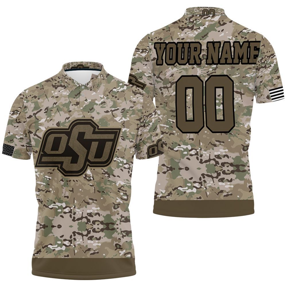 Oklahoma State Cowboys Camo Pattern Personalized 3D All Over Print Polo Shirt