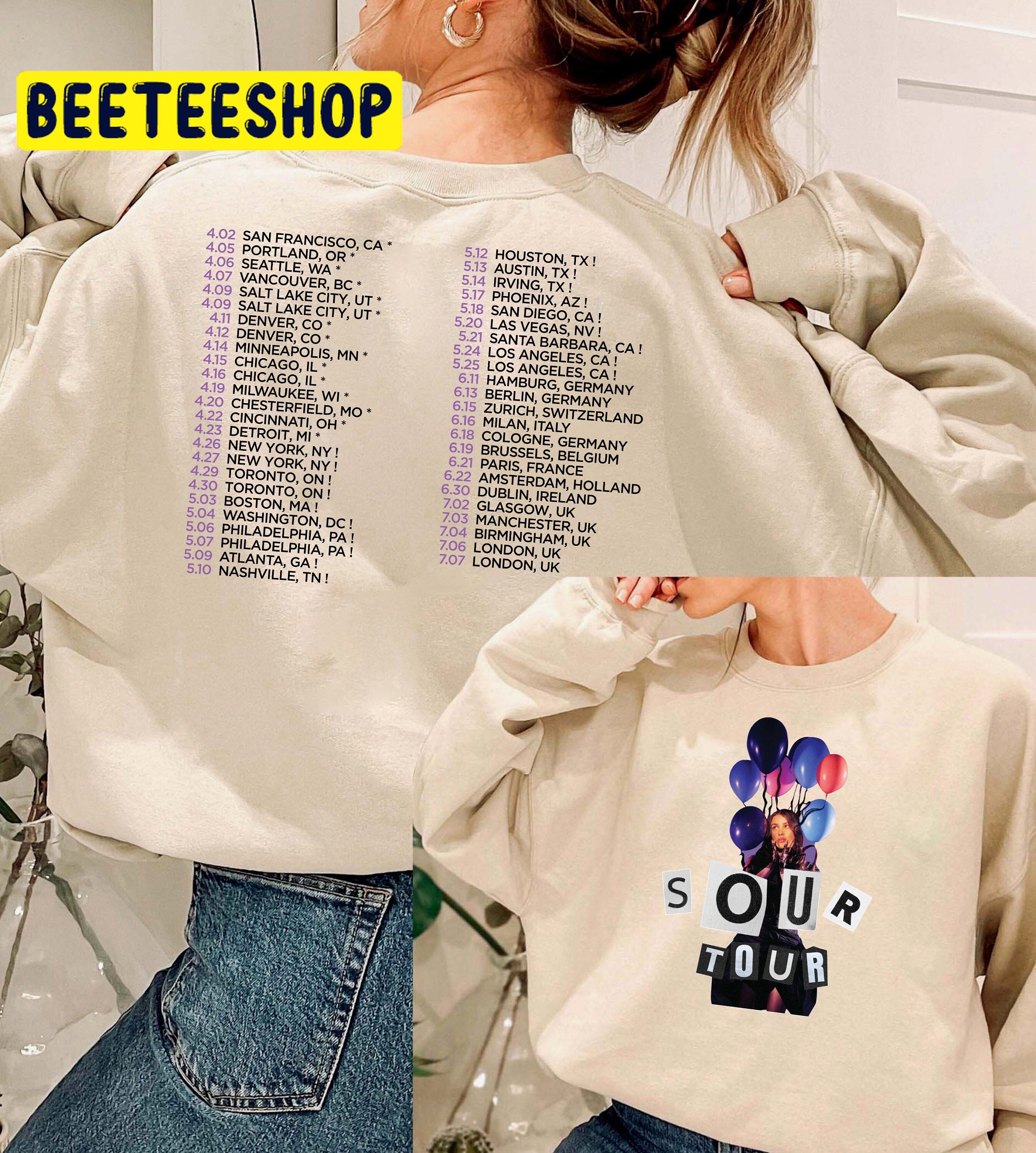 Olivia Rodrigo Sour Tour 2022 And Date Art Double Side Unisex Sweatshirt