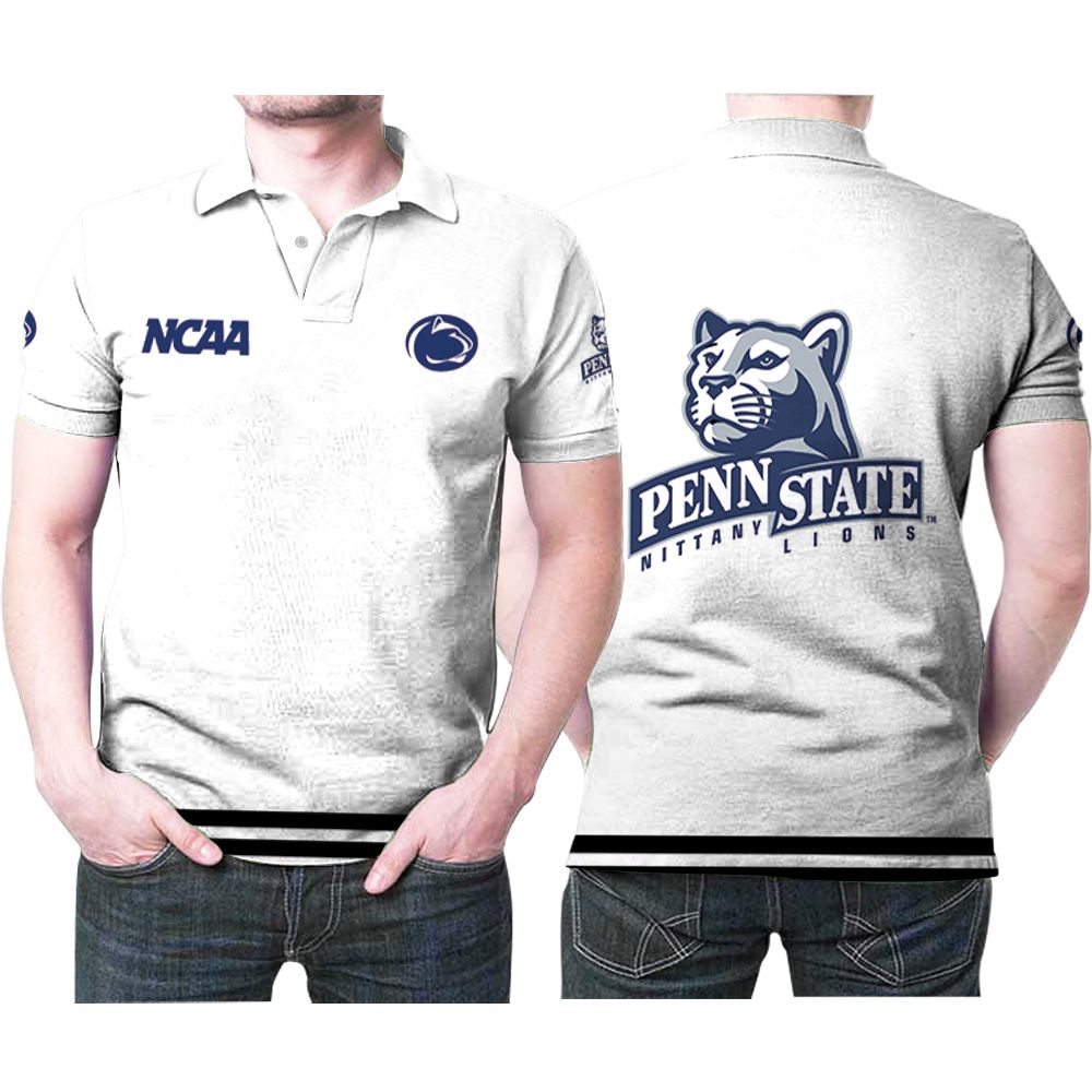 Penn State Nittany Lions Ncaa Classic White With Mascot Logo 3D All Over Print Polo Shirt