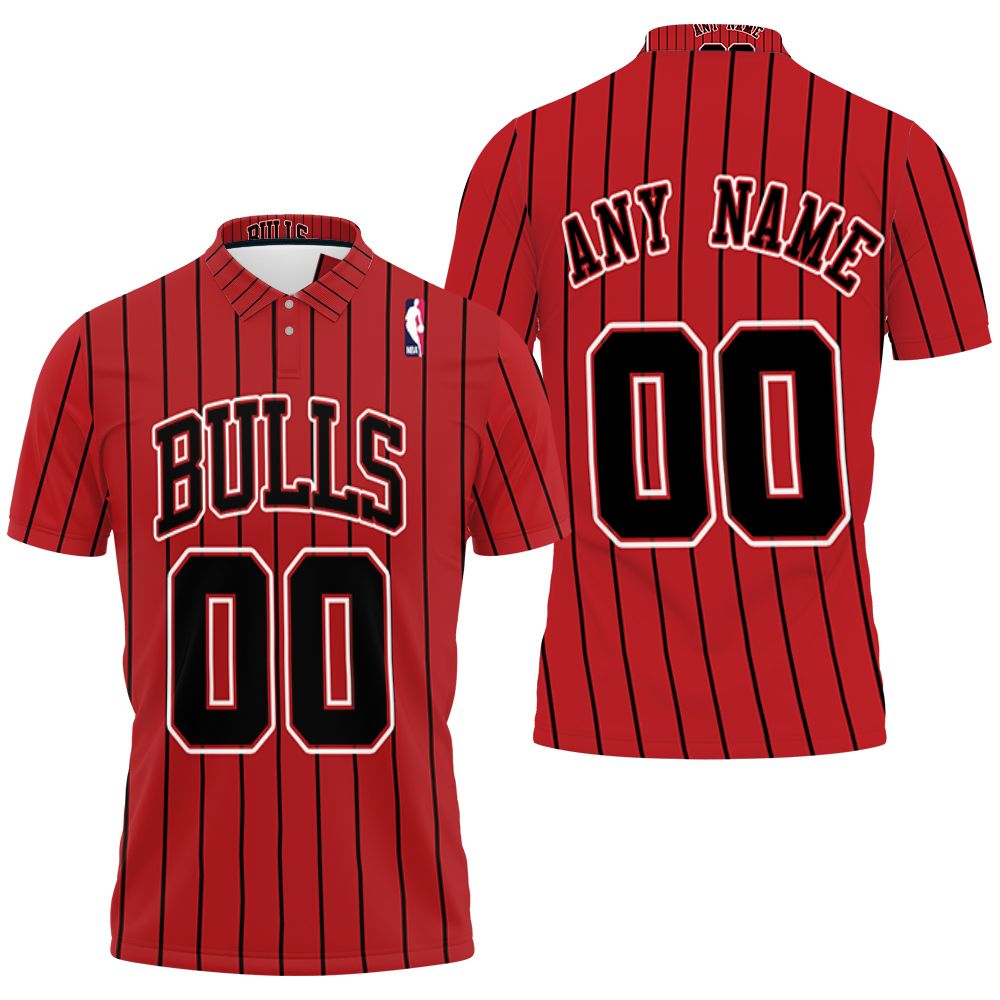 Personalized Chicago Bulls Throwback Red Black Stripe Jersey Inspired Style 3D All Over Print Polo Shirt