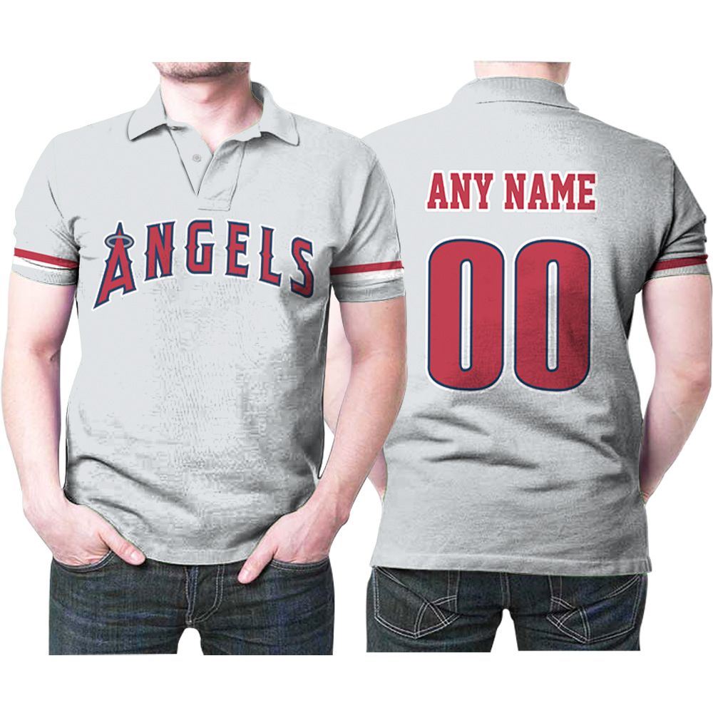 Personalized Los Angeles Angels 00 Anyname 2020 Players Grey Jersey Inspired Style Polo Shirt