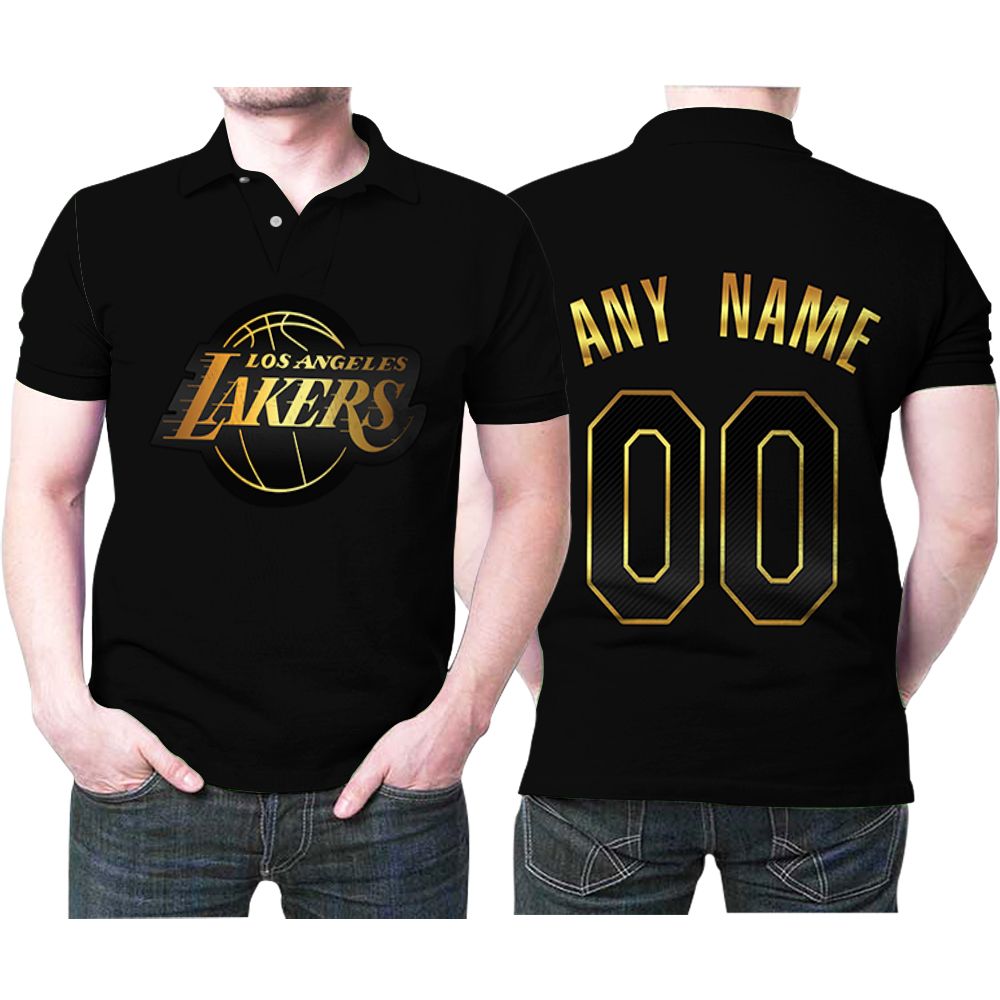 Personalized Los Angeles Lakers Any Name 00 Golden Edition Black Jersey Inspired Style 3D All Over Print Polo Shirt