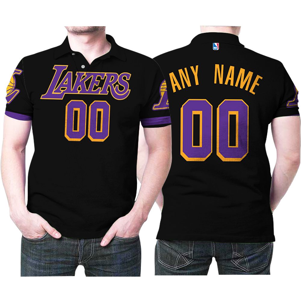 Personalized Los Angeles Lakers Any Name 2020-21 Earned Edition Black Jersey Inspired Style 3D All Over Print Polo Shirt