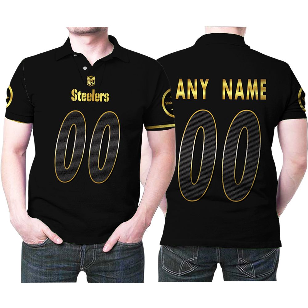 Personalized Pittsburgh Steelers 00 Anyname Black Golden Edition Jersey Inspired Style Polo Shirt