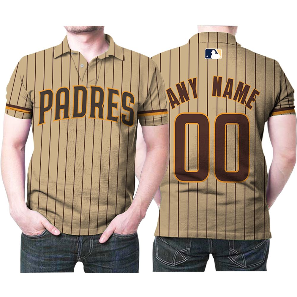 Personalized San Diego Padres 00 Anyname Mlb 2020 Light Brown Stripe Jersey Inspired Style Polo Shirt