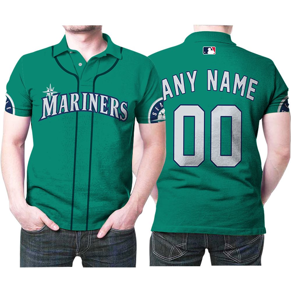 Personalized Seattle Mariners 00 Anyname Majestic Northwest Green Jersey Inspired Style Polo Shirt