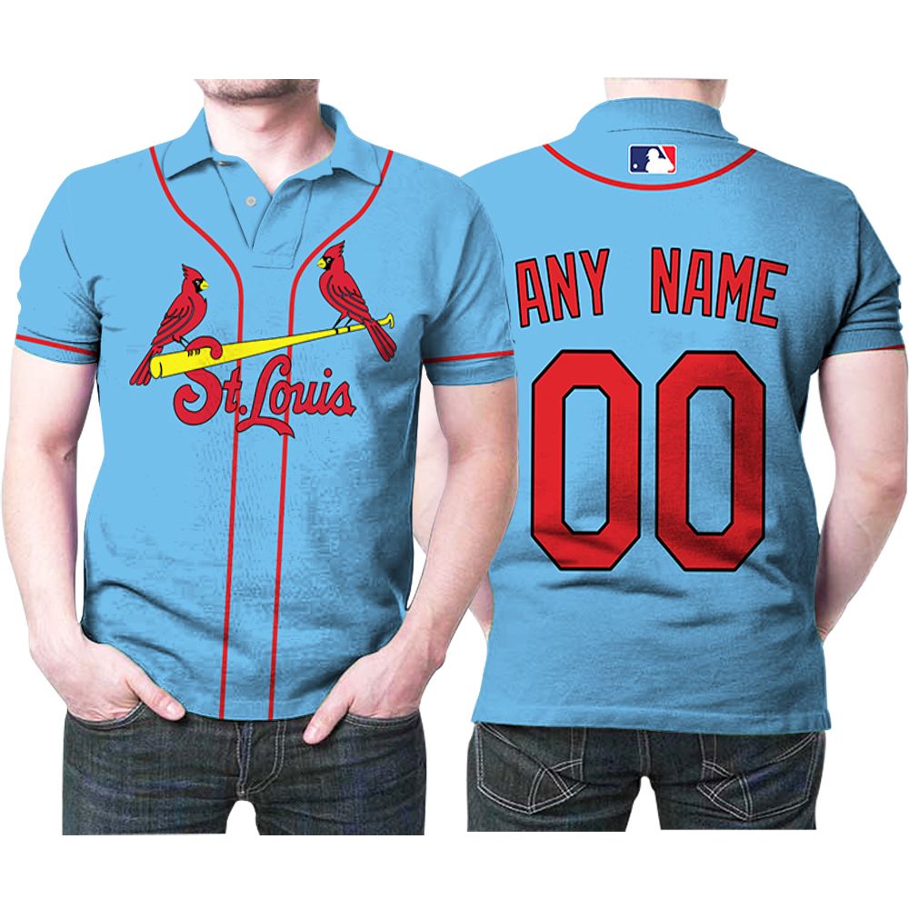 Personalized St Louis Cardinals Any Name 00 Light Blue 2020 Jersey Inspired Style 3D All Over Print Polo Shirt