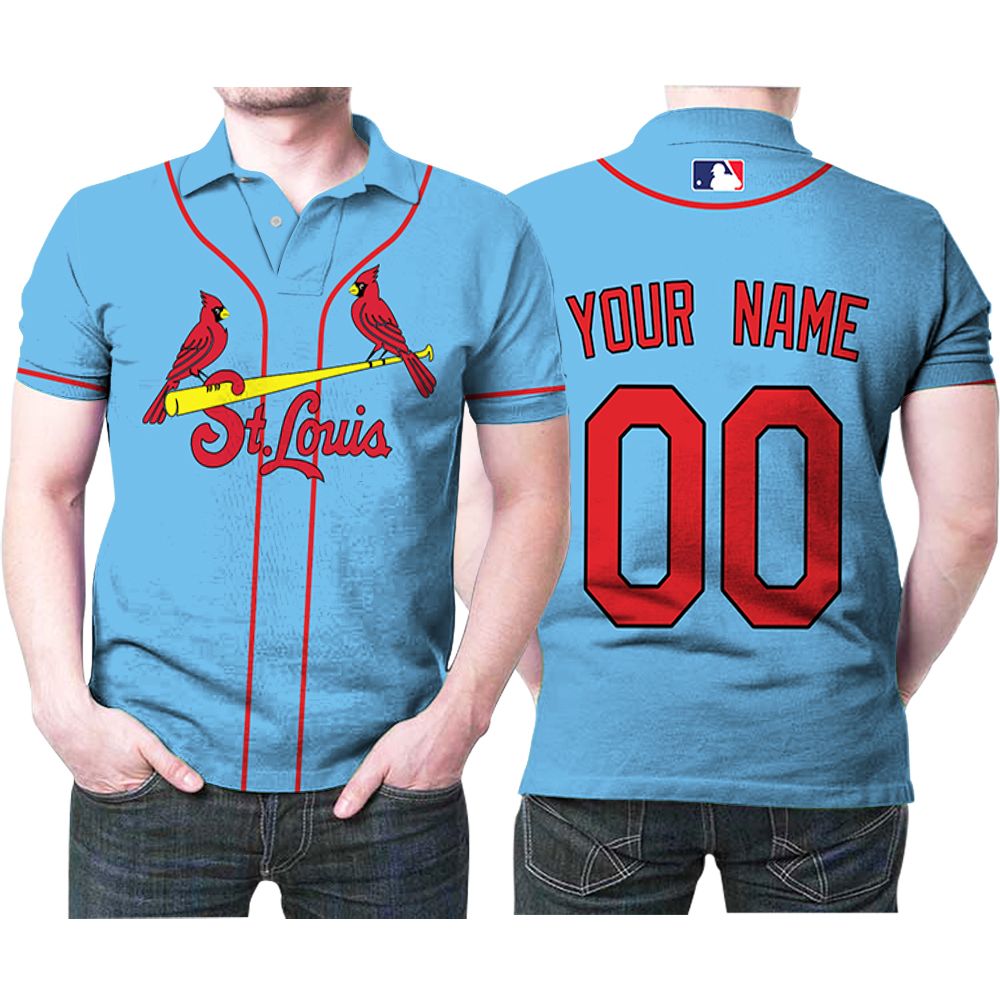 Personalized St Louis Cardinals Your Name 00 Light Blue 2020 Jersey Inspired Style 3D All Over Print Polo Shirt