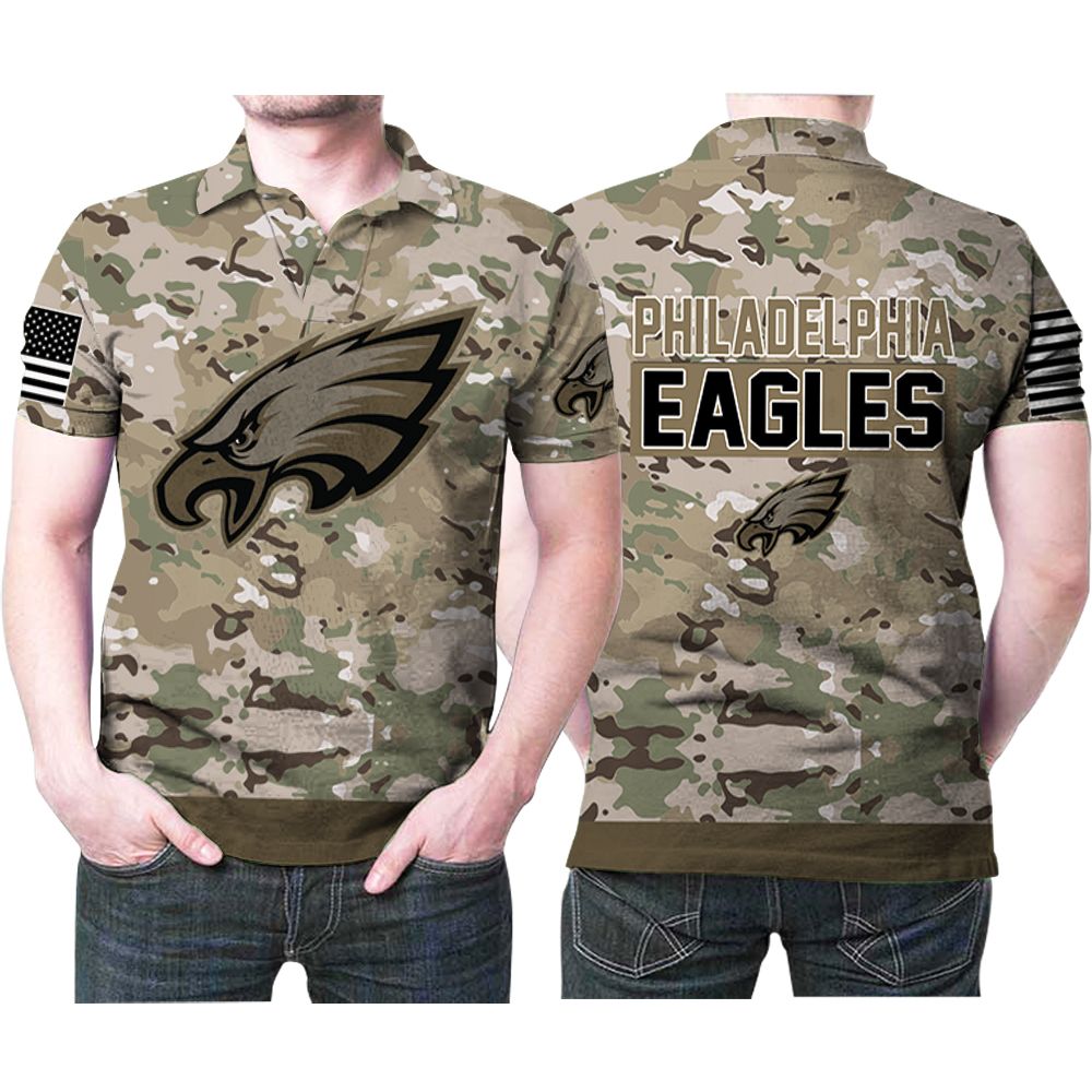 Philadelphia Eagles Camouflage Veteran American Flag 3D All Over Print Polo Shirt