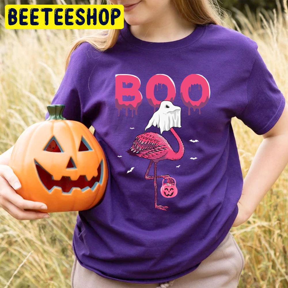 Pink Flamingo Boo Ghost Halloween Trending Unisex T-Shirt