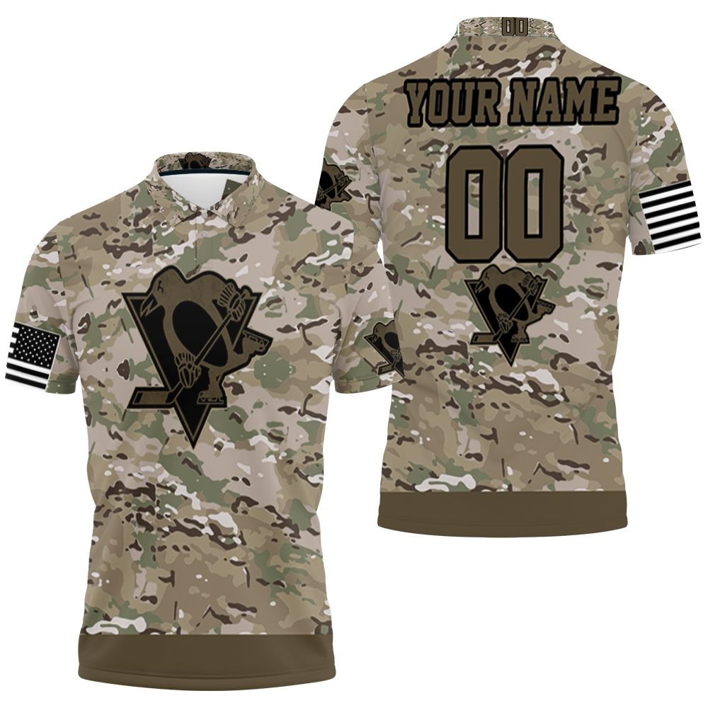 Pittsburgh Penguins Camouflage Veteran Personalized 3D All Over Print Polo Shirt