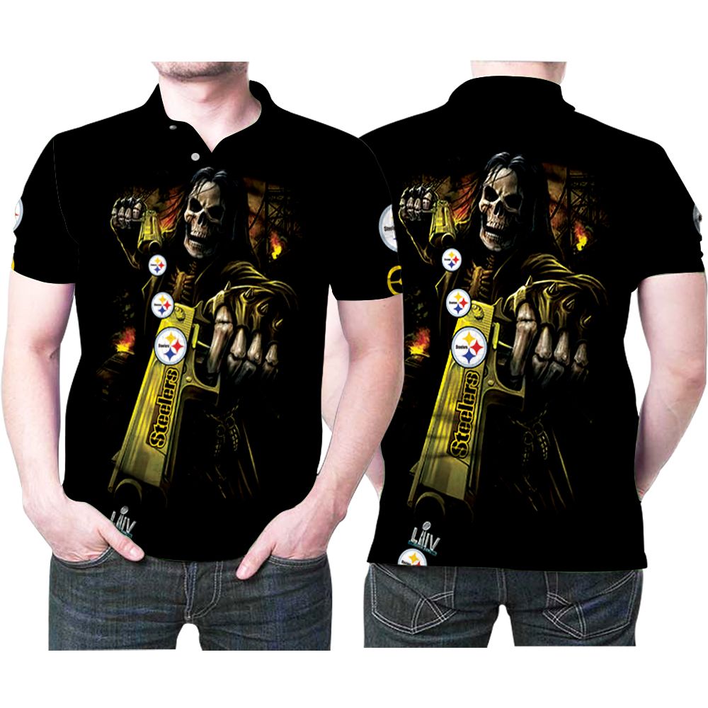 Pittsburgh Steelers Death God Hold Steelers Pistol 3D All Over Print Polo Shirt