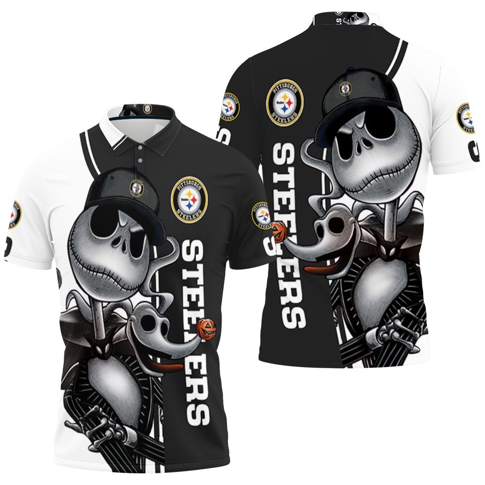 Pittsburgh Steelers Jack Skellington And Zero 3D All Over Print Polo Shirt