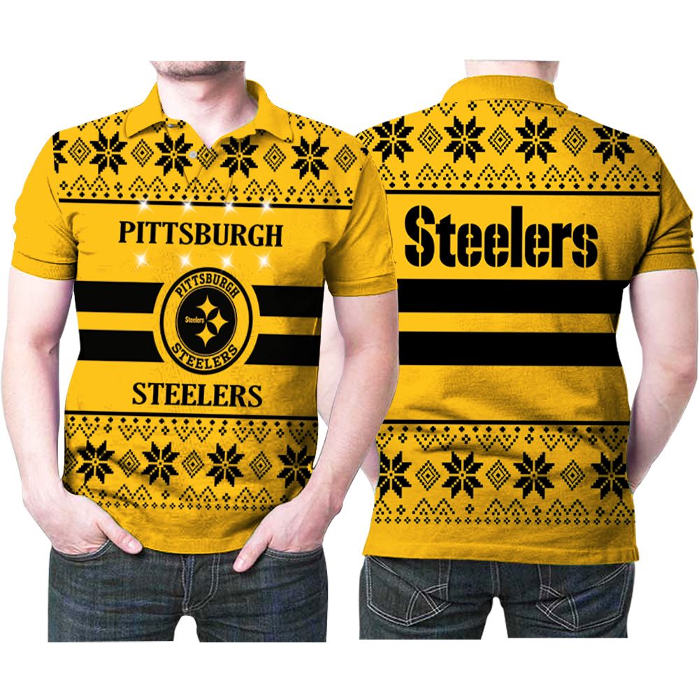 Pittsburgh Steelers Light Up Ugly Christmas  Printed 3D All Over Print Polo Shirt