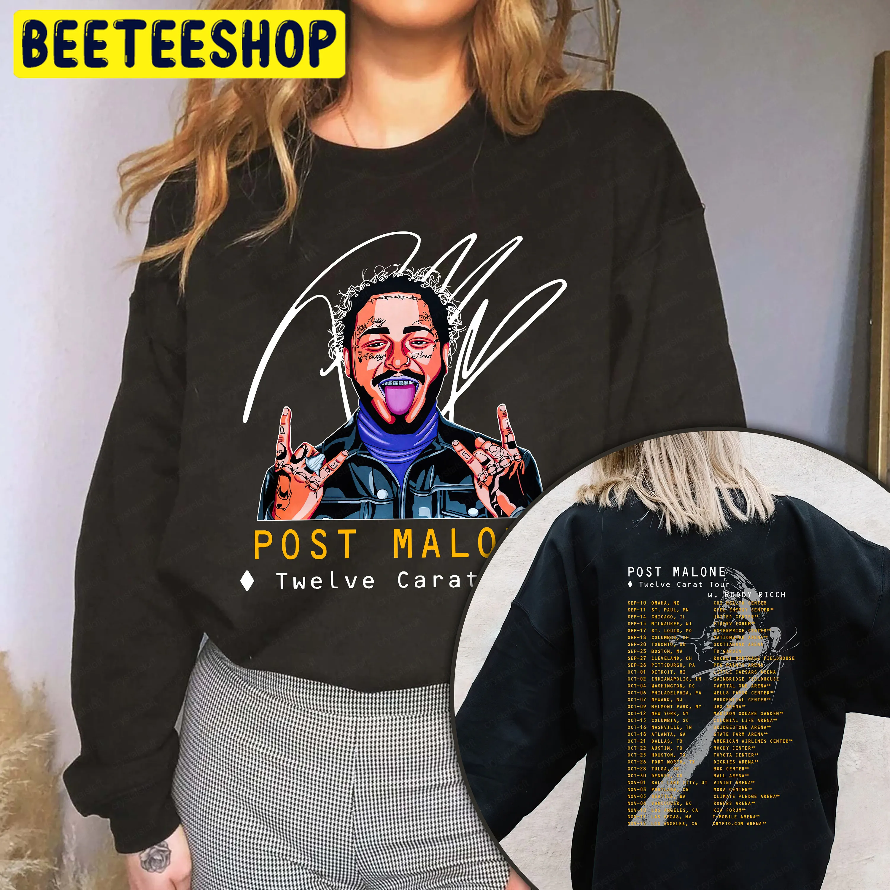 Post Malone Twelve Carat Tour 2022 Graphic Art Double Side Unisex Sweatshirt