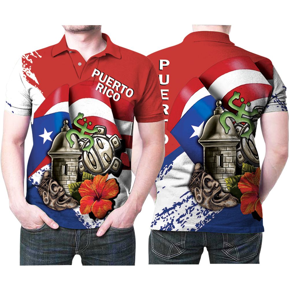 Puerto Rico Maori Pattern Symbols  Printed 3D All Over Print Polo Shirt