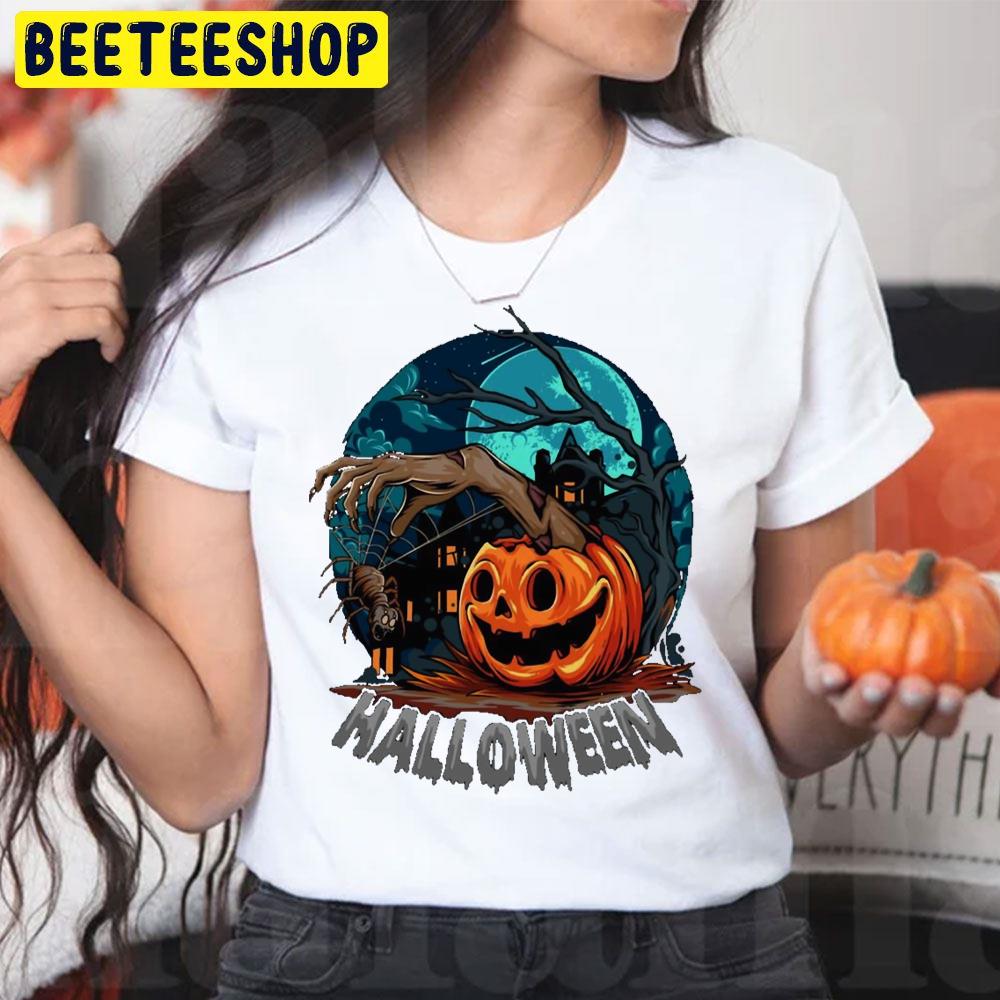 Pumpkin Halloween Giving Out Zombie Hands Withd Scary Spider Trending Unisex T-Shirt