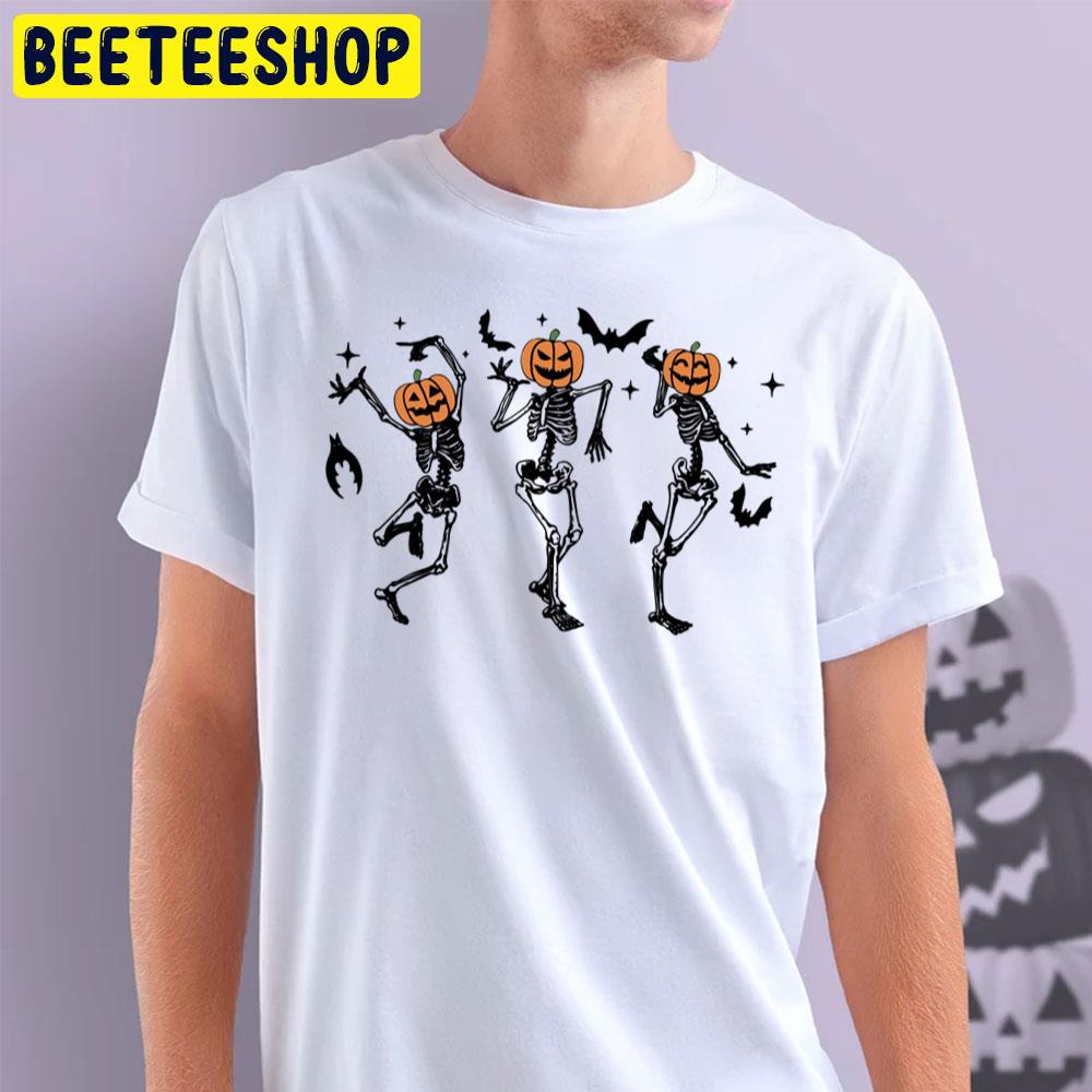 Pumpkin Head Skeletons Dancing Halloween Trending Unisex T-Shirt