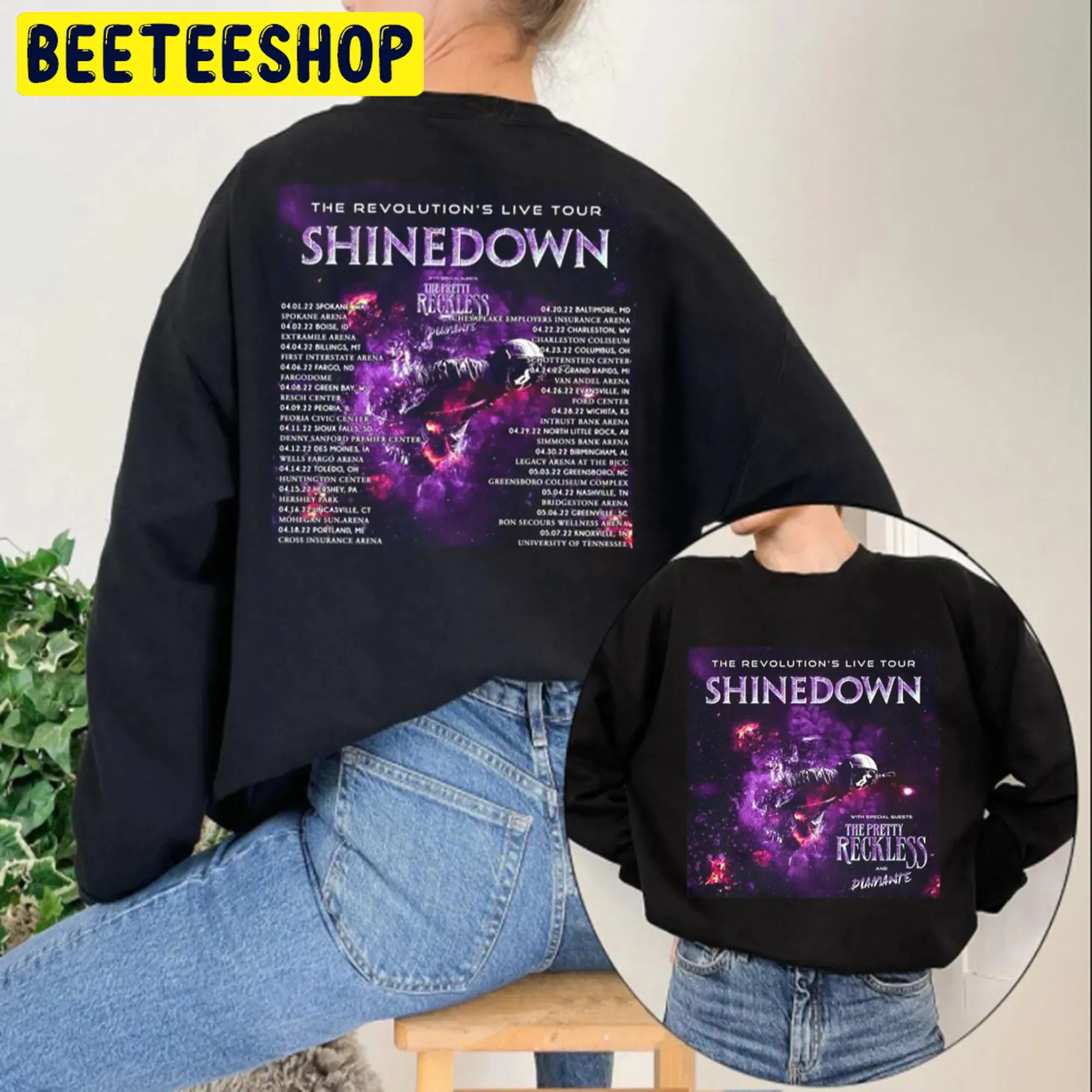 Purple Art Shinedown The Revolutions Live Tour 2022 Double Side Unisex Sweatshirt