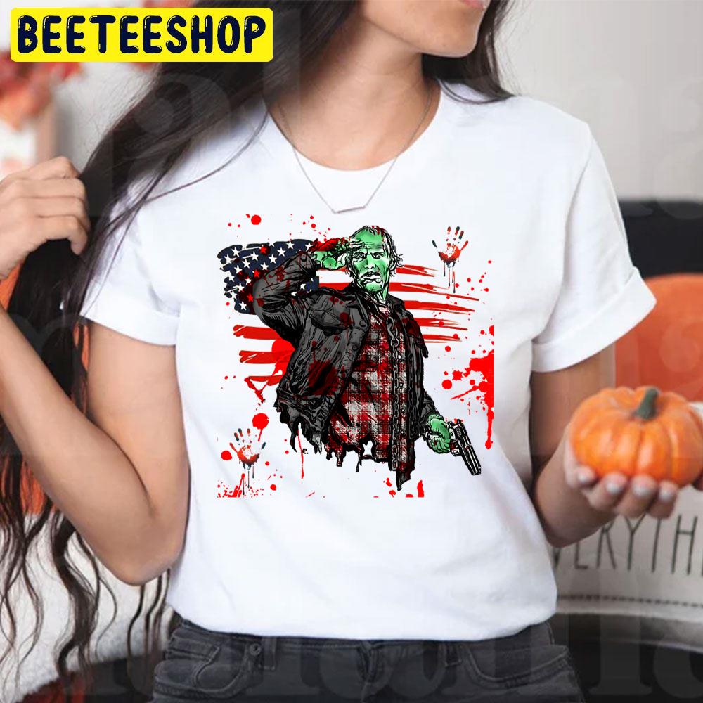 Red America Flag Zombie With Blood Halloween Trending Unisex T-Shirt