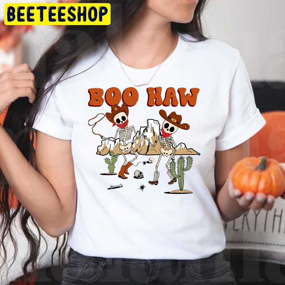 Retro Cute Skeletons Dancing Boo Haw Halloween Trending Unisex T-Shirt