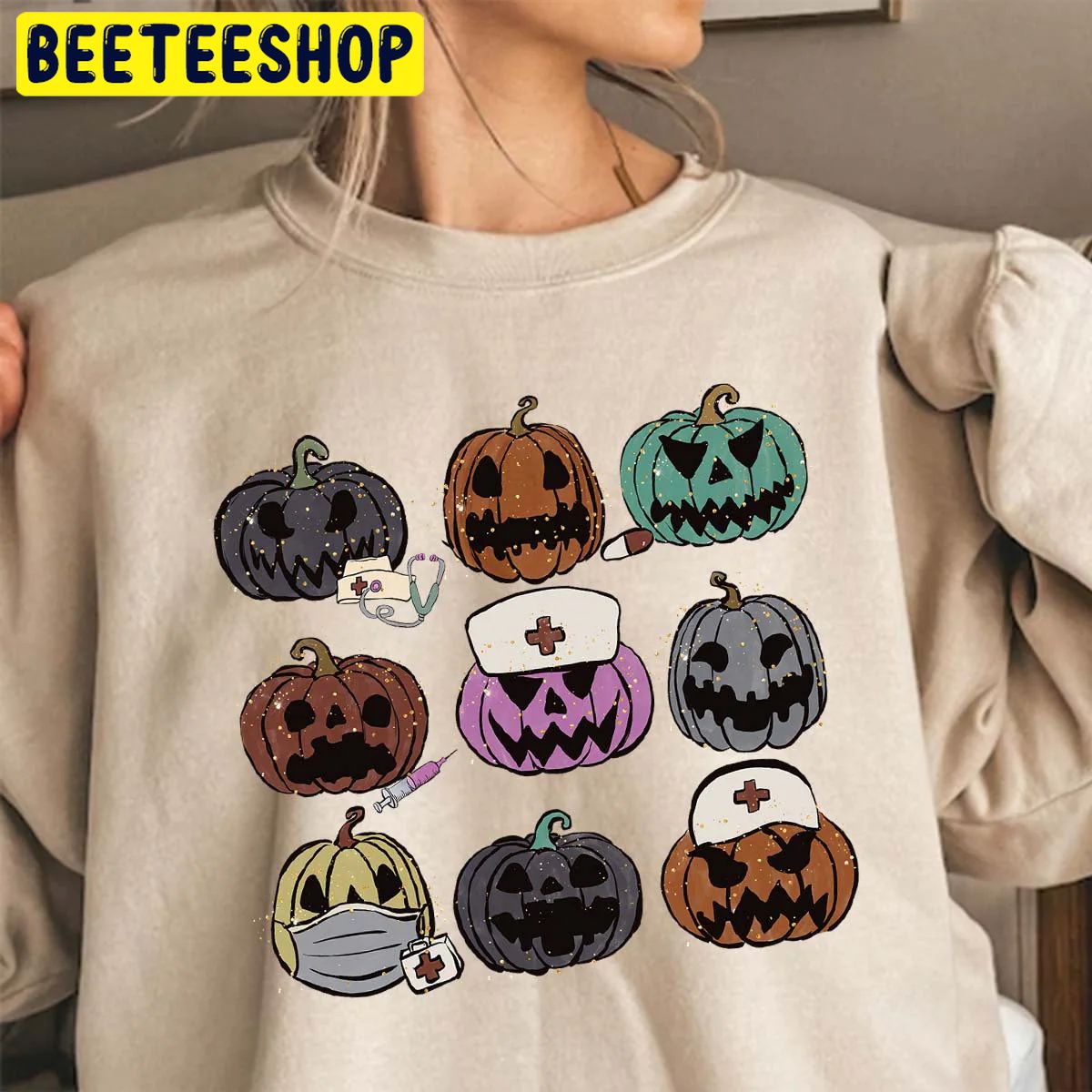 Retro Pumpkin Nurse Halloween Trending Unisex Shirt