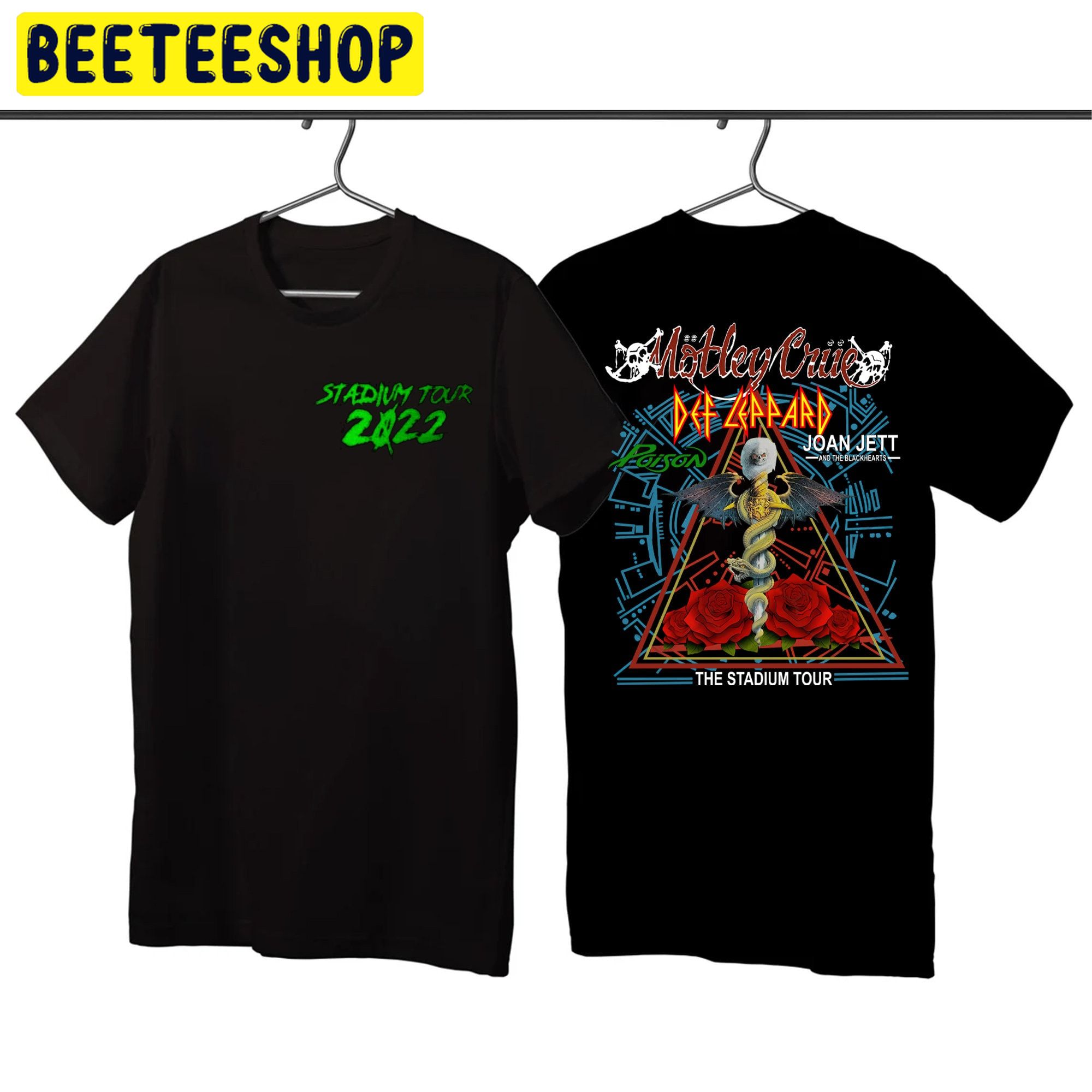 Retro The Stadium Tour 2022 Def Leppard Blackhearts Motley Crue Double Side Unisex T-Shirt