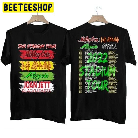 Retro The Stadium Tour 2022 Motley Crue Poison Joan Jett Blackheart Double Side Unisex T-Shirt