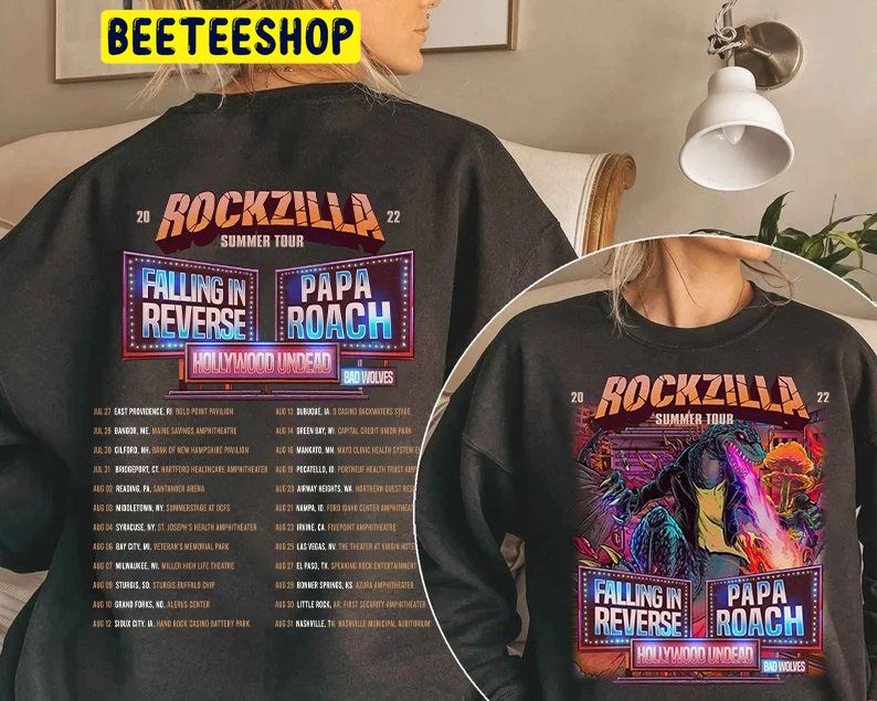 Rockzilla Falling In Reverse Papa Roach 2022 Tour Double Side Unisex Shirt