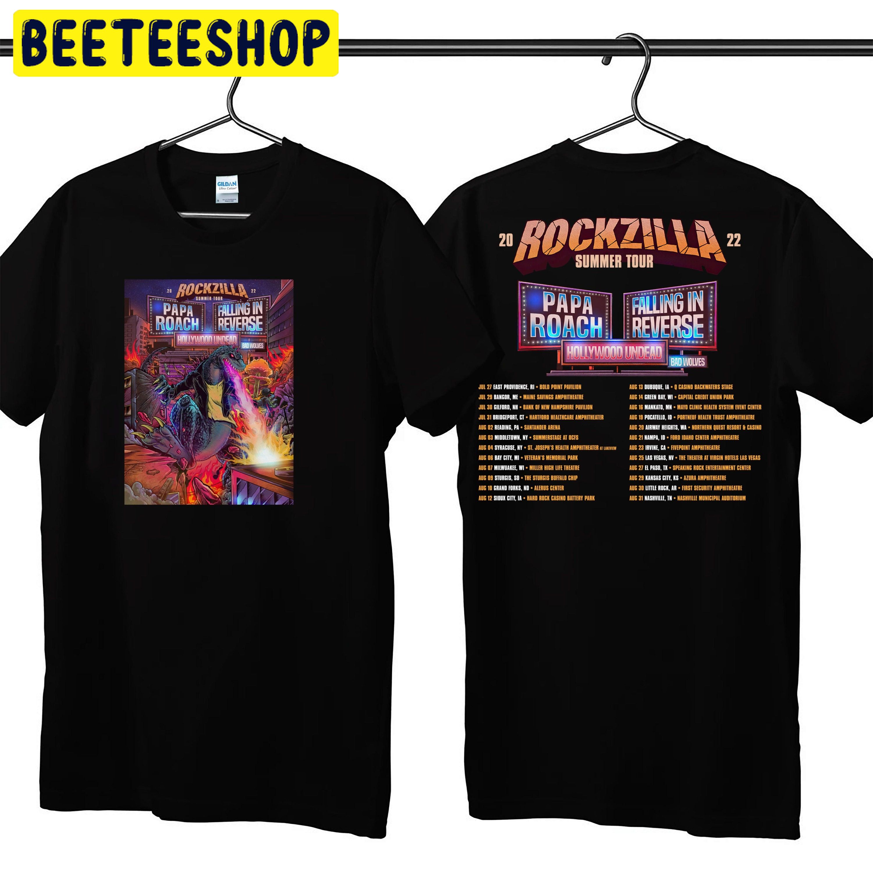 Rockzilla Summer Tour 2022 Papa Roach Double Side Unisex Shirt