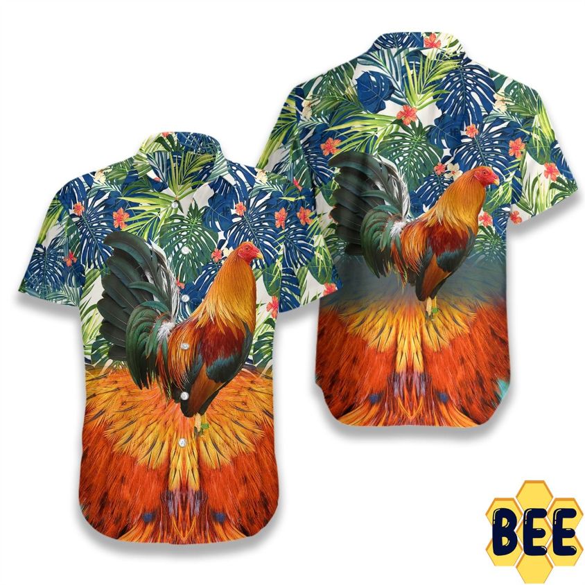 Rooster Tropical Flower Trending Hawaiian Shirt