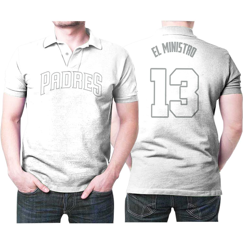 San Diego Padres Manny Machado 13 El Ministro Majestic Players Weekend Player White 2019 Jersey Style Polo Shirt