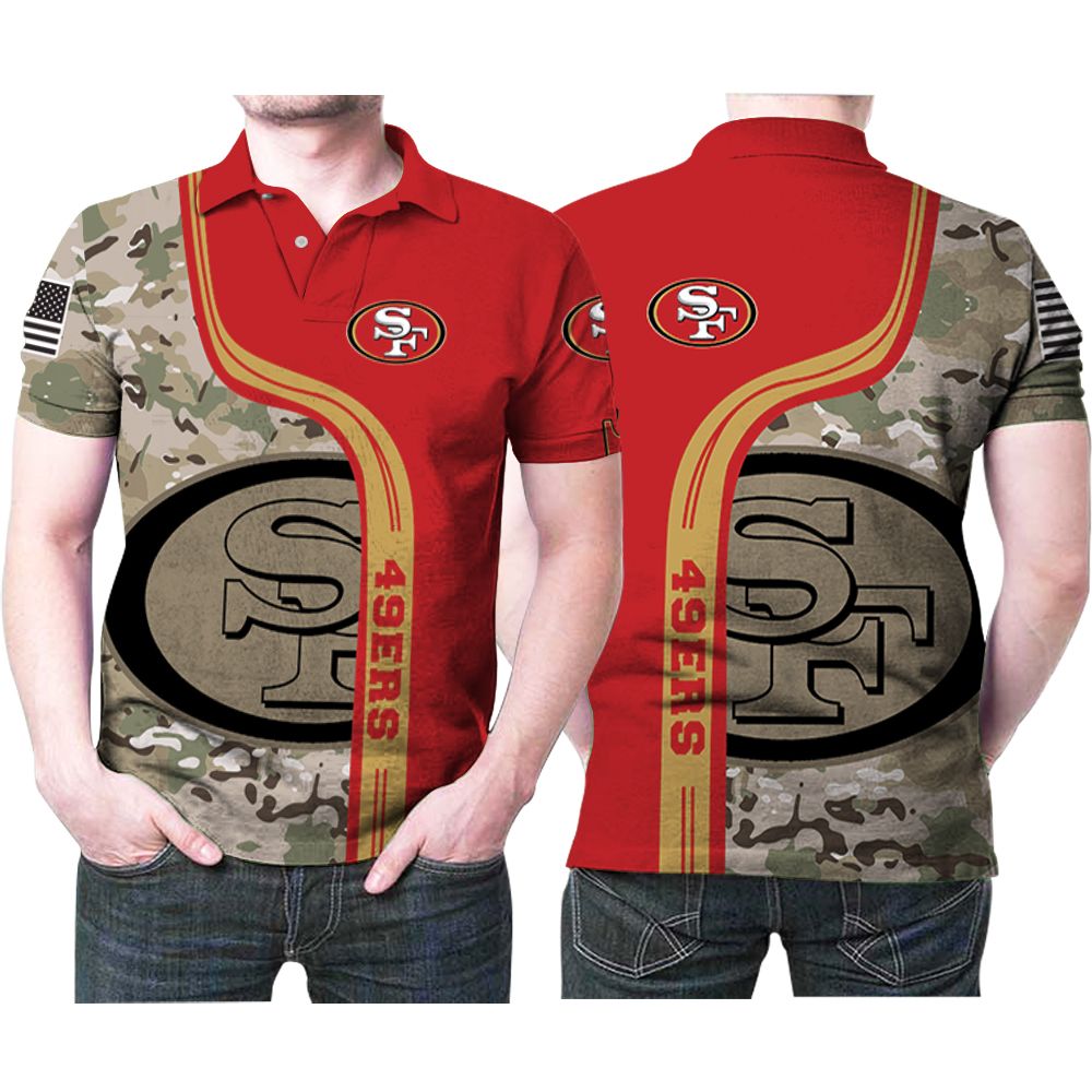 San Francisco 49ers Logo Camouflage Pattern American Flag 3D All Over Print Polo Shirt