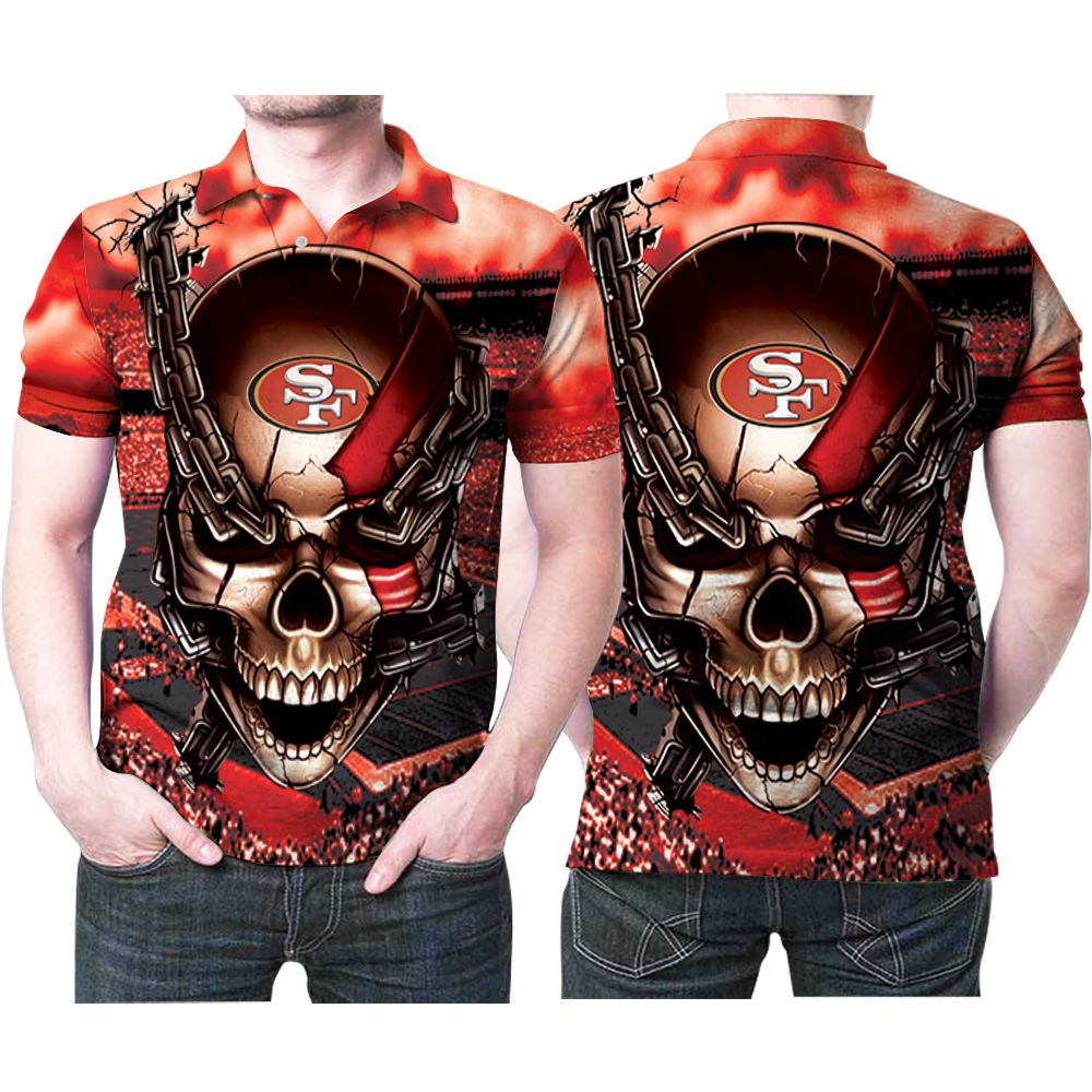 San Francisco 49ers Logo Skull Chain Red Vapor 3D All Over Print Polo Shirt